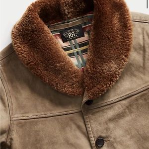 Double RL RRL Leather jacket with shearling collar. XL NWOT